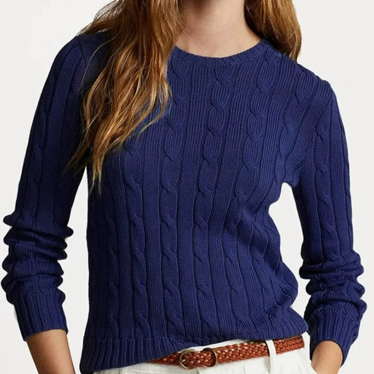Women's Pure Cotton Cable-Knit Crew-Neck Jumper — view 1