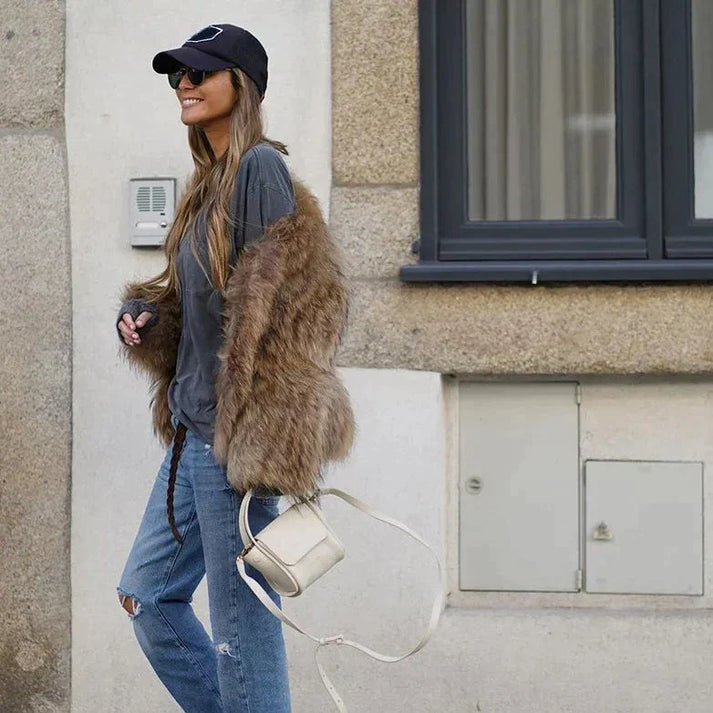 Marigold | Women's Oversized Plush Faux Fur Coat — view 3