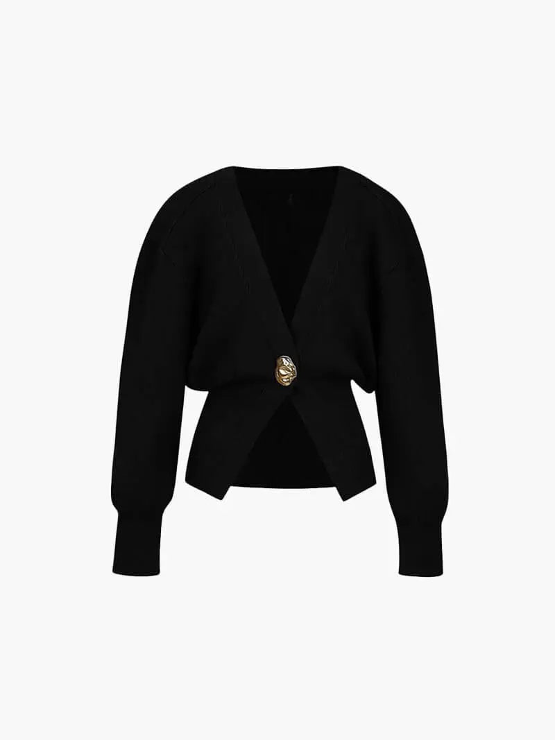 Women's Fitted Knit Cardigan with Statement Button — view 1