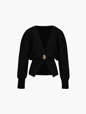 Women's Fitted Knit Cardigan with Statement Button — view 1