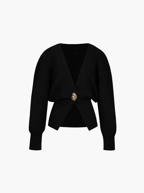 Women's Fitted Knit Cardigan with Statement Button — view 1