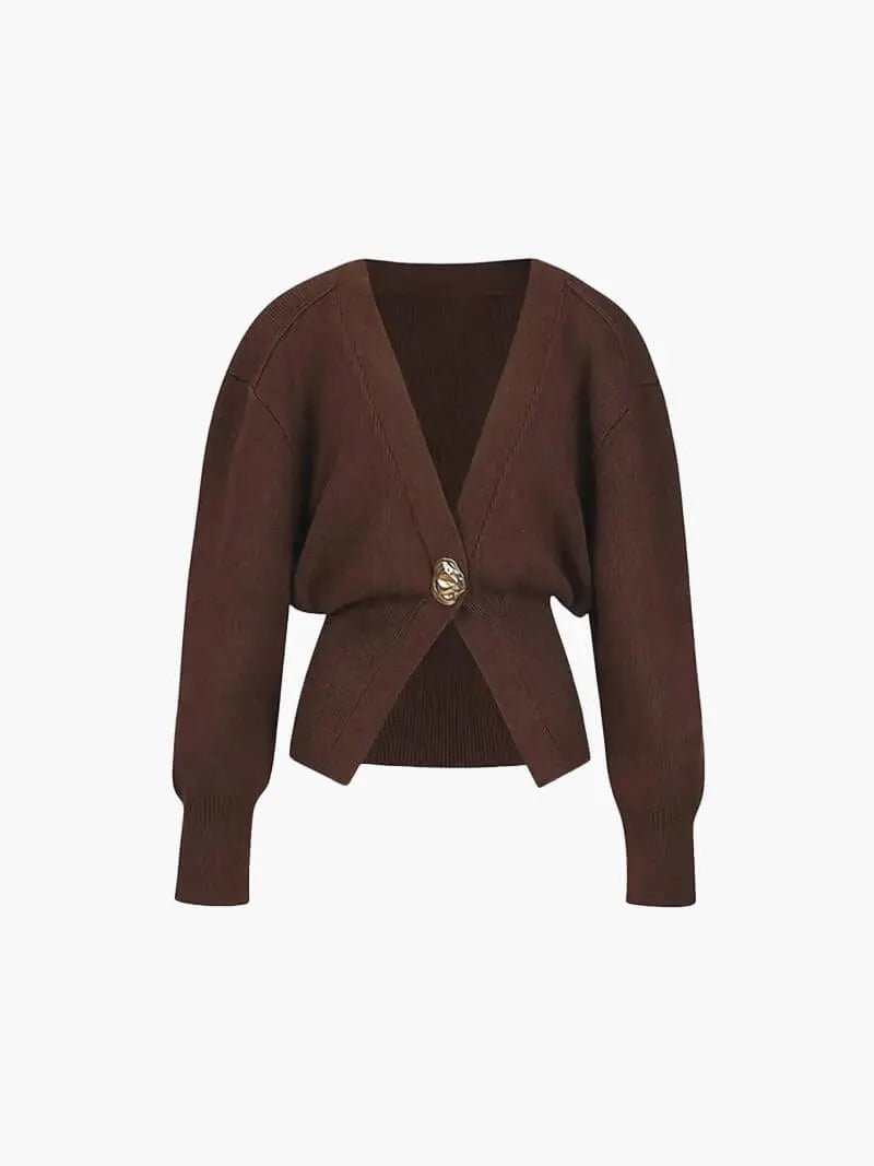 Women's Fitted Knit Cardigan with Statement Button — view 2