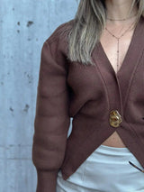 Women's Fitted Knit Cardigan with Statement Button — view 4