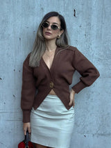 Women's Fitted Knit Cardigan with Statement Button — view 3