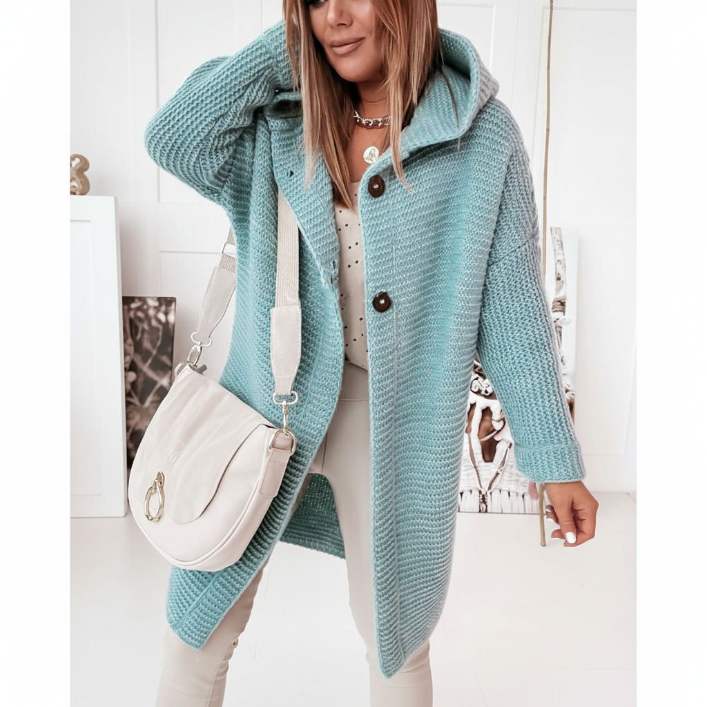 Rowena | Long Hooded Merino Wool Cardigan — view 2