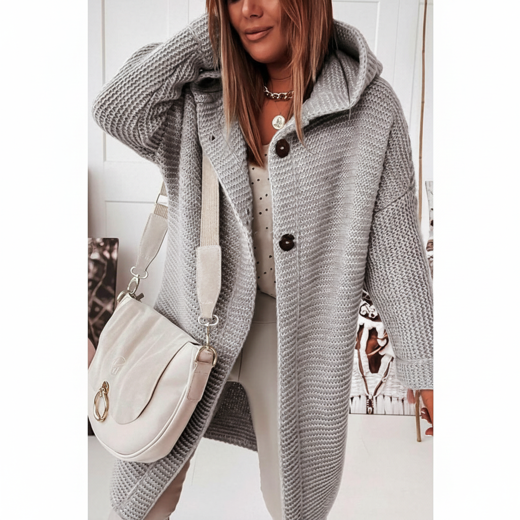 Rowena | Long Hooded Merino Wool Cardigan — view 4