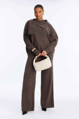 Women's Knit Matching Pants Set — Long Sleeve, Wide Leg | Yvezi — 5