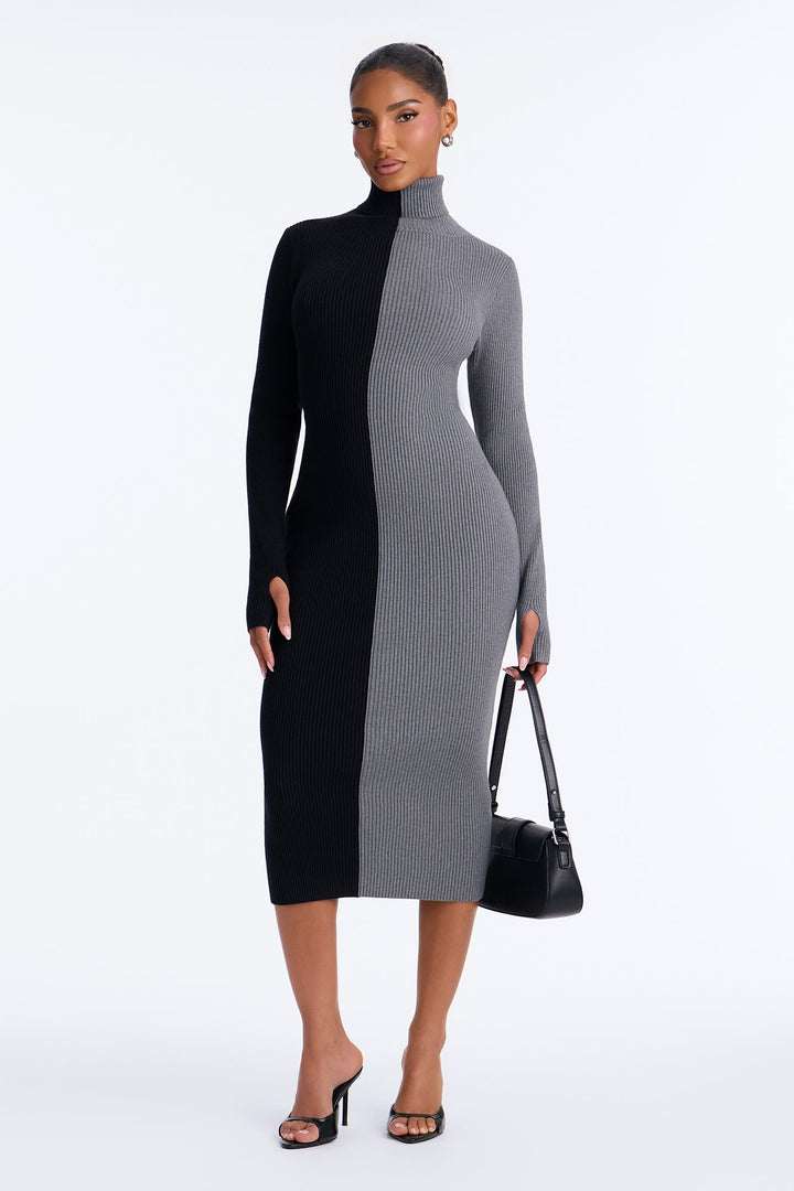 Women's Viscose Midi Dress — Long Sleeve, Ribbed | Yvezi — 1