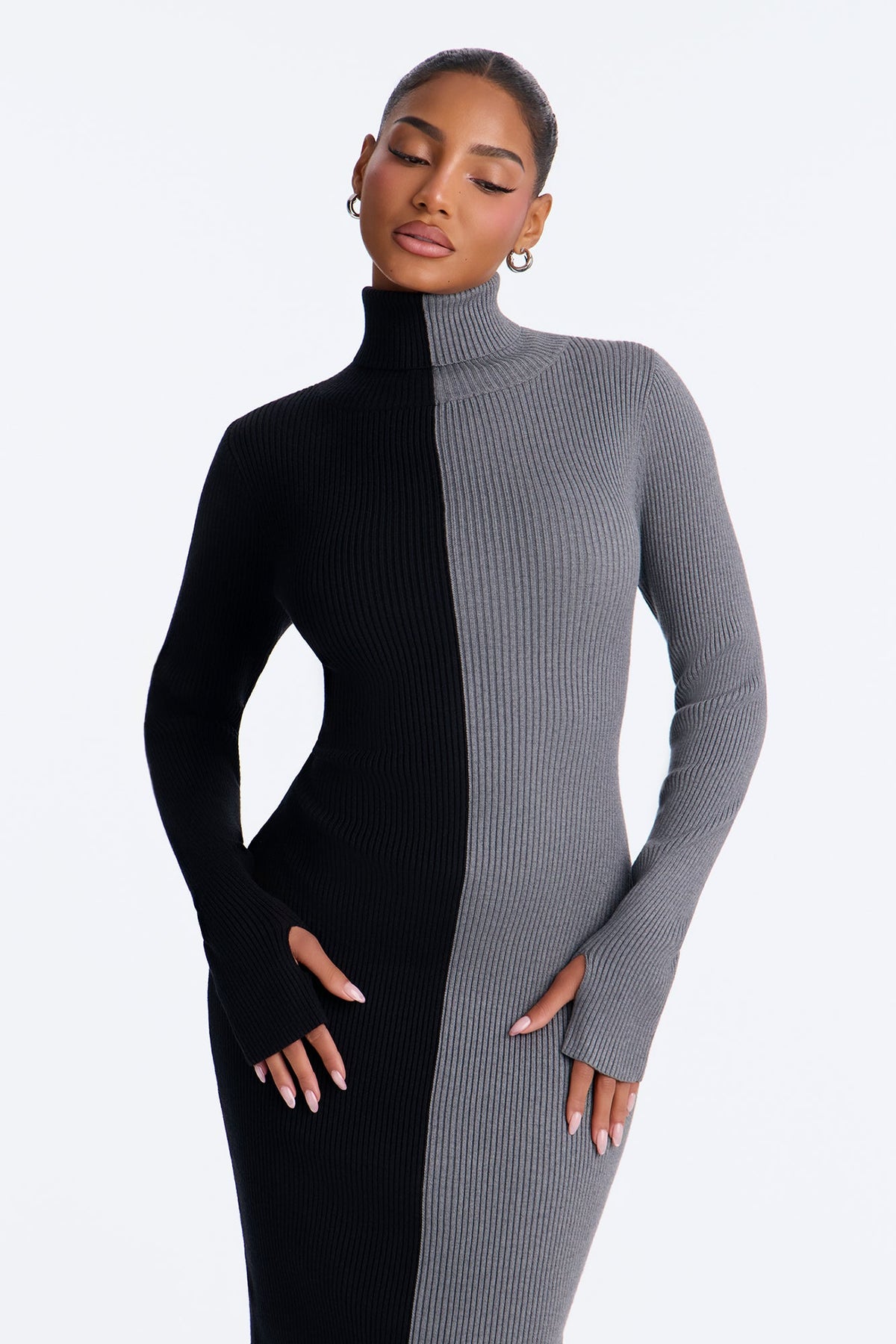 Women's Viscose Midi Dress — Long Sleeve, Ribbed | Yvezi — 2