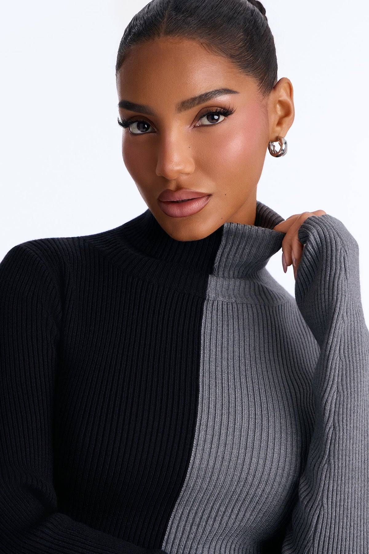 Women's Viscose Midi Dress — Long Sleeve, Ribbed | Yvezi — 3