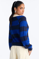 Women's Striped Knit Polo Sweater — Long Sleeve | Yvezi — 3
