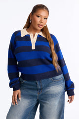 Women's Striped Knit Polo Sweater — Long Sleeve | Yvezi — 5