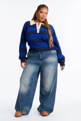 Women's Striped Knit Polo Sweater — Long Sleeve | Yvezi — 6