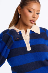 Women's Striped Knit Polo Sweater — Long Sleeve | Yvezi — 7