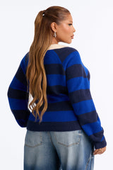Women's Striped Knit Polo Sweater — Long Sleeve | Yvezi — 8