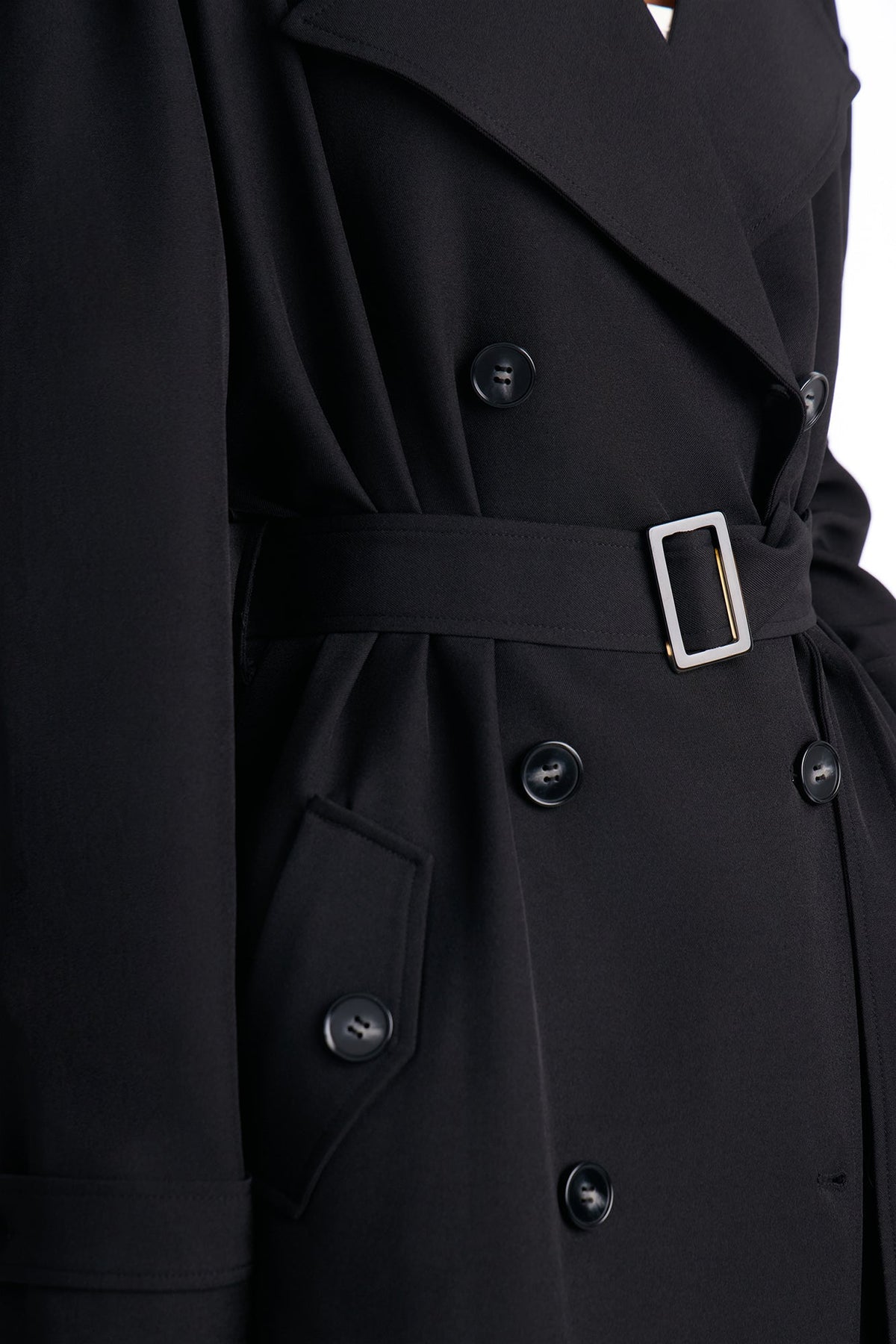 Women's Belted Coat — Double Breasted, Long Sleeve | Yvezi — 3