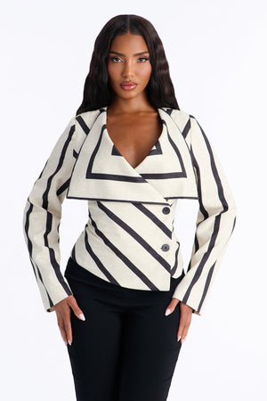 Women's Striped Oversized Blazer — Double Breasted, Long Sleeve | Yvezi — 1