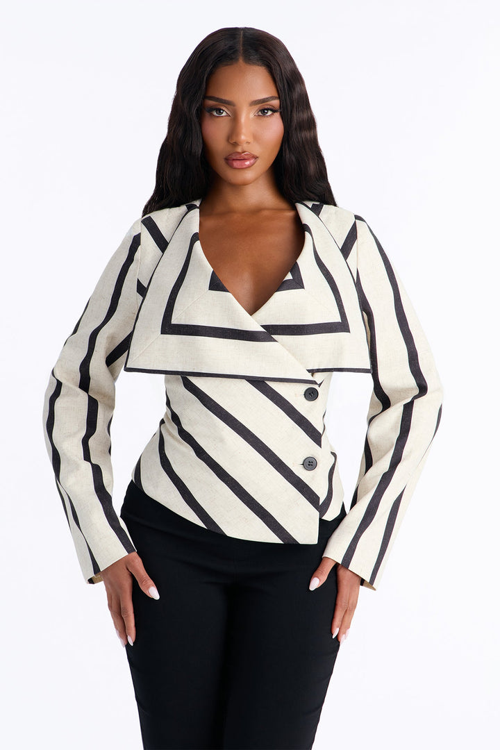Women's Striped Oversized Blazer — Double Breasted, Long Sleeve | Yvezi — 1