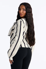 Women's Striped Oversized Blazer — Double Breasted, Long Sleeve | Yvezi — 4
