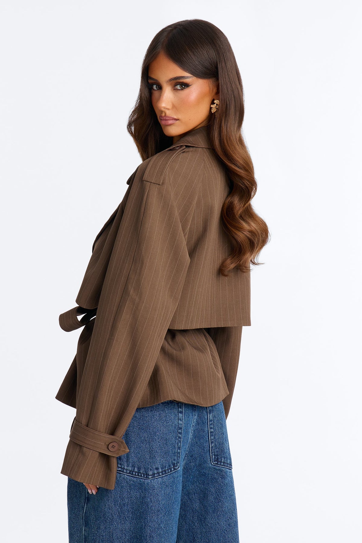 Women's Pinstripe Belted Jacket | Yvezi — 3