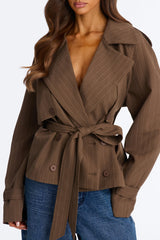 Women's Pinstripe Belted Jacket | Yvezi — 4