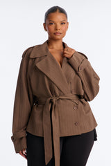 Women's Pinstripe Belted Jacket | Yvezi — 5