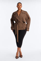 Women's Pinstripe Belted Jacket | Yvezi — 6