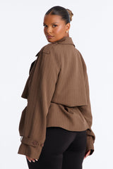 Women's Pinstripe Belted Jacket | Yvezi — 7