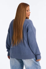 Women's Cable Knit Sweater — Long Sleeve, Ribbed | Yvezi — 8