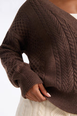 Women's Cable Knit Sweater — Long Sleeve, Ribbed | Yvezi — 11