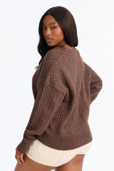 Women's Cable Knit Sweater — Long Sleeve, Ribbed | Yvezi — 12