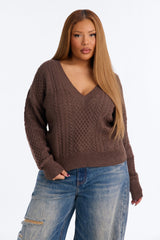 Women's Cable Knit Sweater — Long Sleeve, Ribbed | Yvezi — 13