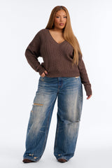Women's Cable Knit Sweater — Long Sleeve, Ribbed | Yvezi — 14