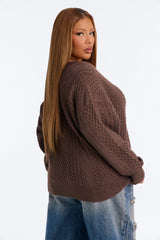 Women's Cable Knit Sweater — Long Sleeve, Ribbed | Yvezi — 16