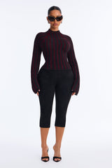 Women's Striped Knit Sweater — Long Sleeve, Mock Neck | Yvezi — 2