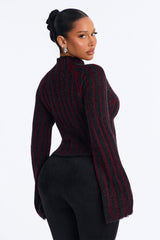 Women's Striped Knit Sweater — Long Sleeve, Mock Neck | Yvezi — 4