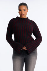 Women's Striped Knit Sweater — Long Sleeve, Mock Neck | Yvezi — 5