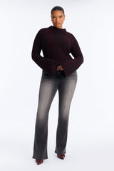 Women's Striped Knit Sweater — Long Sleeve, Mock Neck | Yvezi — 6