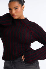 Women's Striped Knit Sweater — Long Sleeve, Mock Neck | Yvezi — 7