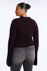 Women's Striped Knit Sweater — Long Sleeve, Mock Neck | Yvezi — 8