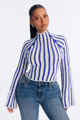 Women's Striped Knit Sweater — Long Sleeve, Mock Neck | Yvezi — 9
