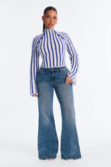 Women's Striped Knit Sweater — Long Sleeve, Mock Neck | Yvezi — 10