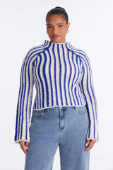 Women's Striped Knit Sweater — Long Sleeve, Mock Neck | Yvezi — 13