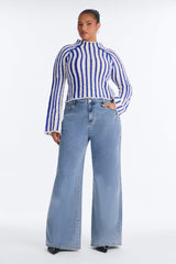 Women's Striped Knit Sweater — Long Sleeve, Mock Neck | Yvezi — 14