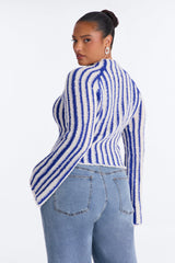 Women's Striped Knit Sweater — Long Sleeve, Mock Neck | Yvezi — 16