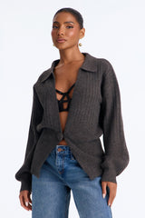 Women's Cardigan — Long Sleeve, V Neck | Yvezi — 1