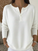 Women's Ribbed Henley Button Drop-Shoulder Knitted Jumper — view 6