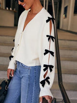 Cecily | Women's Knit Cardigan with Bow Sleeve Detail — view 2