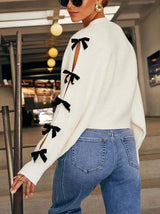 Cecily | Women's Knit Cardigan with Bow Sleeve Detail — view 3