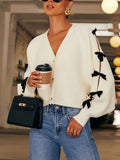 Cecily | Women's Knit Cardigan with Bow Sleeve Detail — view 1